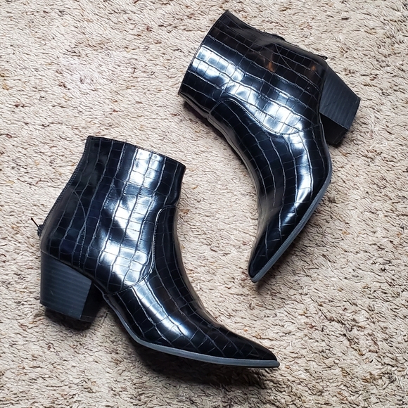 Black Faux Croc Booties - Picture 2 of 6